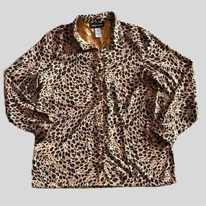 Sag Harbor Vintage Button Down Cheetah Print Blouse Women’s Sz14 Faux Suede Feel